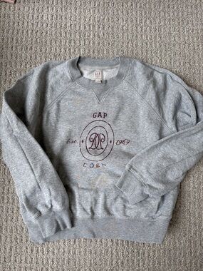 GAP x Doen Heather Gray Crewneck Sweatshirt with Burgundy Logo